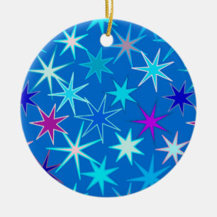 Ornement En Céramique Impression Starburst moderne, Bleu Cérulean Profon