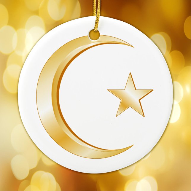 Ornement En Céramique Islam, symbole de l'or (Crescent moon and star, symbol of Islam. Customize with your own text or message.)
