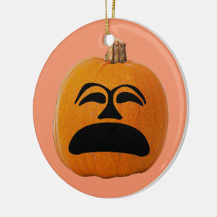 Ornement En Céramique Jack o' Lantern Unhappy Face, Halloween Pumpkin