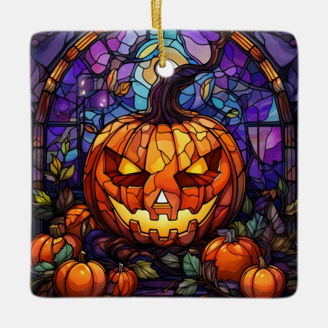 Ornement En Céramique Jack-o'-lanterne en verre tendu (Devant)