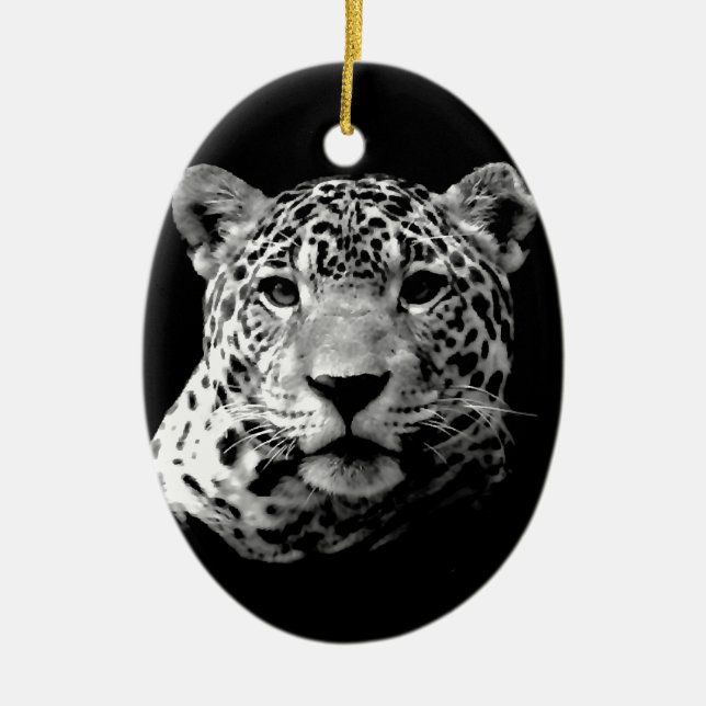 Ornement En Céramique Jaguar noir et blanc (Devant)