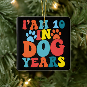 Ornement En Céramique J'ai 10 ans en chien 70e anniversaire Amoureux des