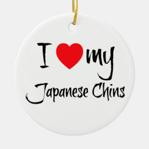 Ornement En Céramique J'Ai Coeur Mes Chiens Chin Japonais