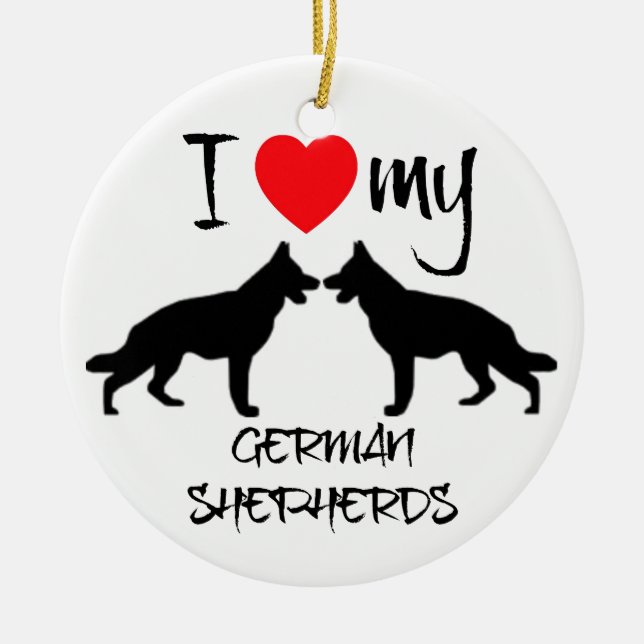 Ornement En Céramique J'Ai Coeur Mes Deux Chiens Bergers Allemands (Devant)