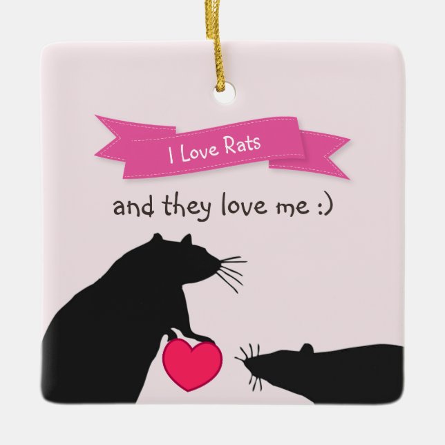 Ornement En Céramique J'aime des rats et ils m'aiment (Devant)