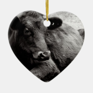 Ornement En Céramique J'aime la vache de boucherie d'Angus