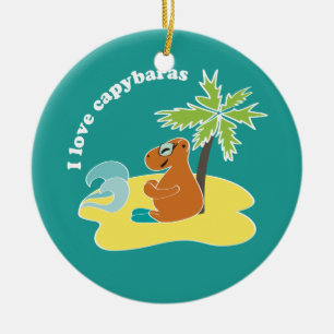 Ornement En Céramique J'aime l'art de plage tropical des capybaras