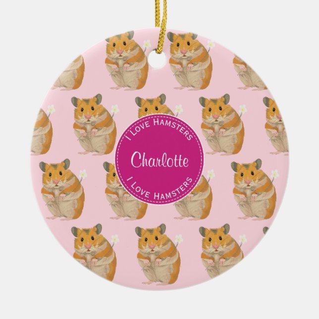 Ornement En Céramique J'aime le motif rose de hamster de hamsters (Devant)