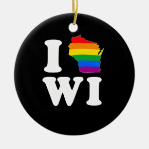 ORNEMENT EN CÉRAMIQUE J'AIME LE WISCONSIN GAI - BLANC - .PNG