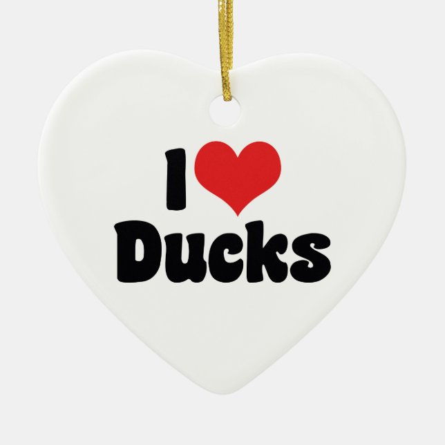 Ornement En Céramique J'aime les canards cardiaques (Devant)