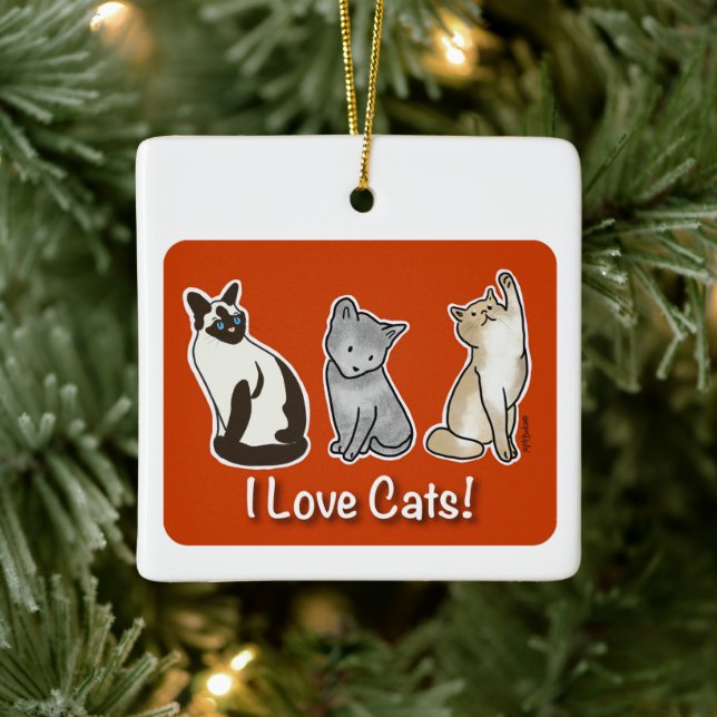 Ornement En Céramique J'aime les chats (Arbre)