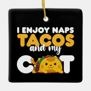 Ornement En Céramique J'aime les siestes les tacos et mon chat