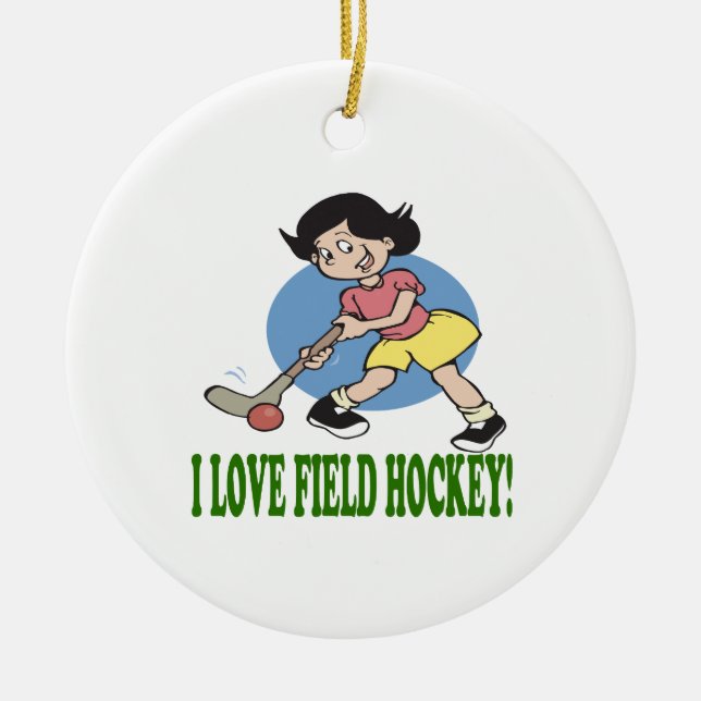 Ornement En Céramique J'aime l'hockey de champ 2 (Devant)