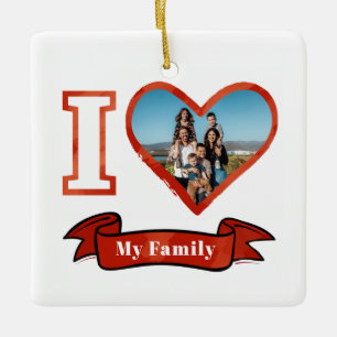 Ornement En Céramique J'aime ma famille photo personnalisée Noël