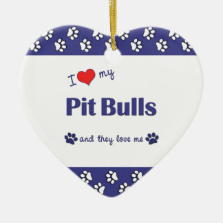 Ornement En Céramique J'aime mes pitbulls (les chiens multiples)