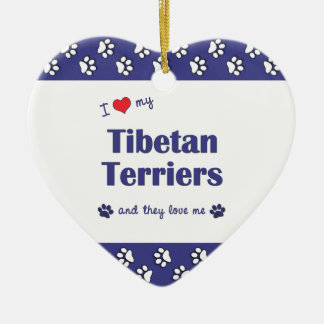 Ornement En Céramique J'aime mes terriers tibétains (les chiens