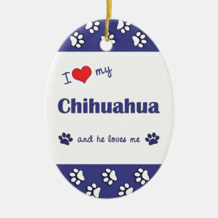 Ornement En Céramique J'aime mon chiwawa (le chien masculin)
