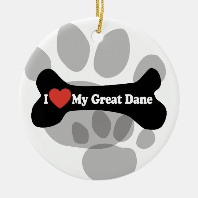 Ornement En Céramique J'aime mon great dane - os de chien (Devant)