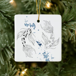 Ornement En Céramique Japonais personnalisé Koi Poisson Nage Noël