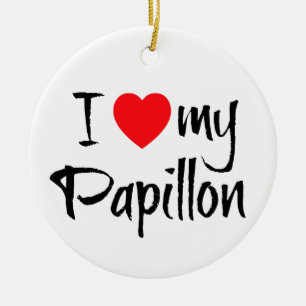 Ornement En Céramique J'Coeur Mon Chien Papillon