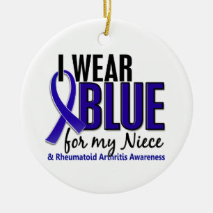 Ornement En Céramique Je porte le RA bleu de rhumatisme articulaire de