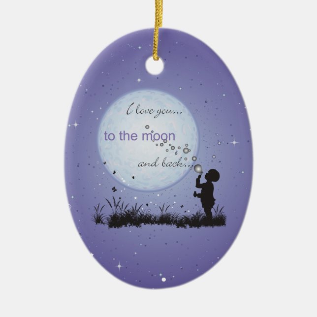 Ornement En Céramique Je t'aime à la lune et aux cadeaux De (Devant)