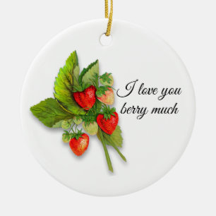 Ornement En Céramique "Je t'aime baie beaucoup" avec des fraises