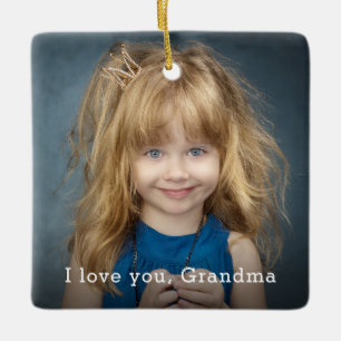 Ornement En Céramique Je T'Aime Grand-Mère Avec Photo Carré