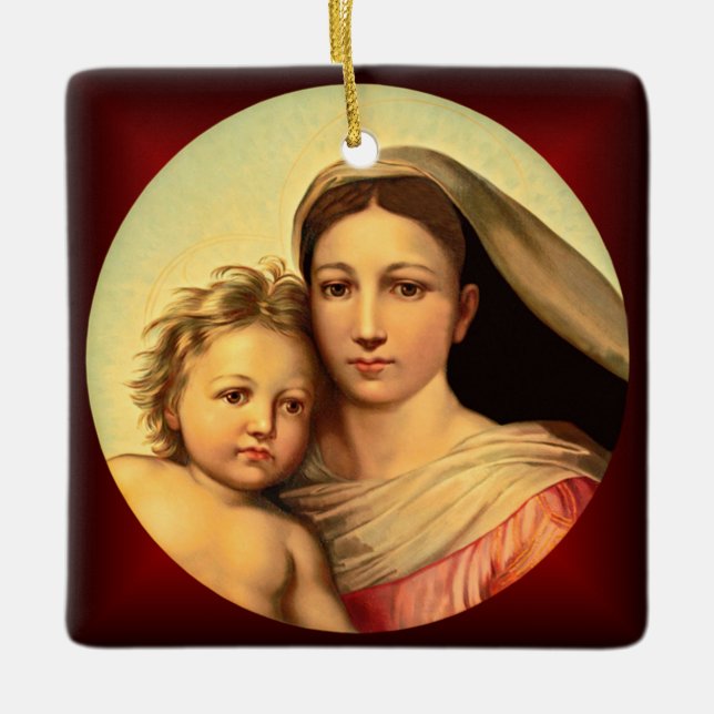 Ornement En Céramique Jésus Et Vierge Marie, Sistine Madonna ~ (Devant)
