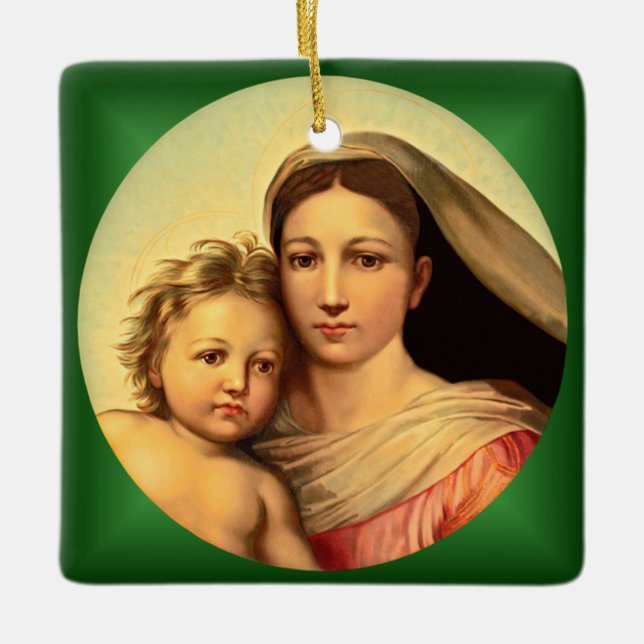 Ornement En Céramique Jésus Et Vierge Marie, Sistine Madonna ~ (Devant)