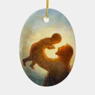 Ornement En Céramique Jésus portant l'ornement du bébé
