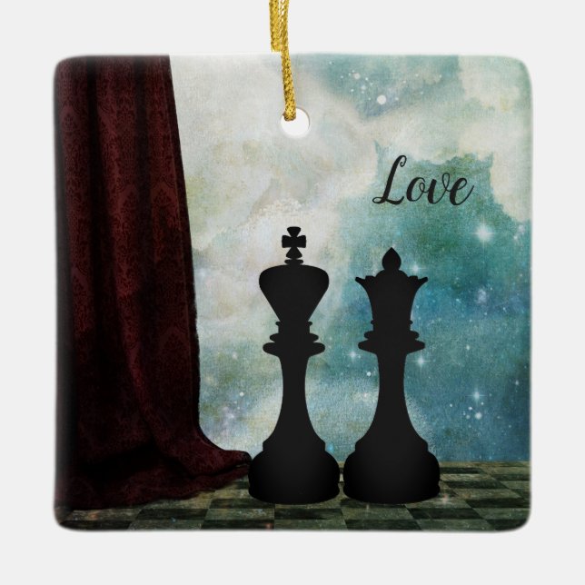 Ornement En Céramique Jeu d'échecs King et Queen Love Couples (Devant)