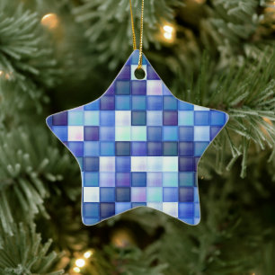 Ornement En Céramique Jeu vidéo Pixels Carré bleu Motif