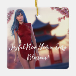 Ornement En Céramique Jeune Cheongsam Beauté Poster pour le Nouvel An ch