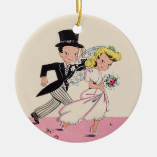 Ornement En Céramique Jeune mariée et marié d'emballement