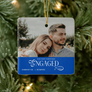 Ornement En Céramique Jeunes Fiancés Photo Noël Élégant Premier Noël