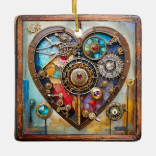 Ornement En Céramique Jewels And Stained Glass Heart Série Steampunk