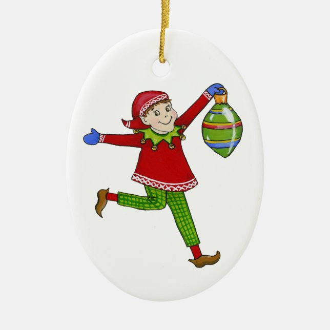 Ornement En Céramique Jingle Elves "Skippy" (Devant)