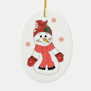 Ornement En Céramique Joli Bonhomme de Neige
