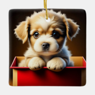Ornement En Céramique Joli chien de Noël personnalisé