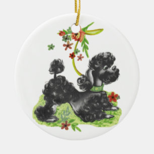 Ornement En Céramique Joli Chiot Noir Poodé