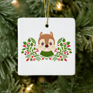 Ornement En Céramique Joli écureuil de Noël ajouter le message