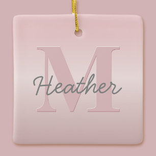Ornement En Céramique Joli Monogramme rose personnalisable et votre nom