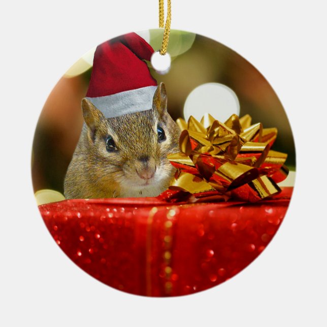 Ornement En Céramique Joli Noël Chipmunk (Devant)