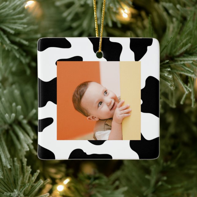 Ornement En Céramique Joli noir blanc ferme animal vache imprimer photo (Arbre)