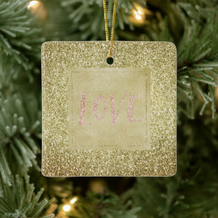 Ornement En Céramique Joli or brillant Parties scintillant Noël rose amo