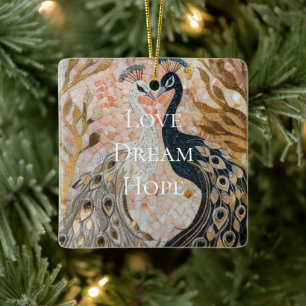 Ornement En Céramique Joli Peacock Pink Gold Noël