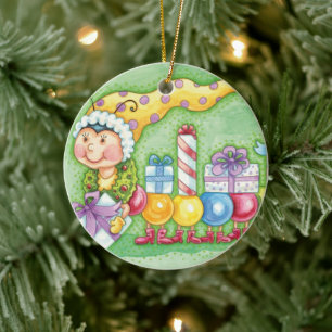 Ornement En Céramique Joli train chenille de Noël avec cadeaux