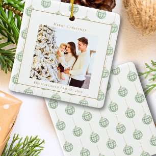Ornement En Céramique Joli Vert En vichy Plaid Photo personnalisée Noël