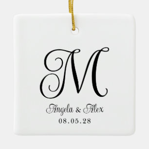 Ornement En Céramique Jolie Photo de Monogramme de Mariage en Curlée